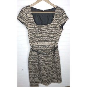 Nanette Lepore Womens Cocktail Dress 8 Black Goldish Lace Lined Belted Fit Flare